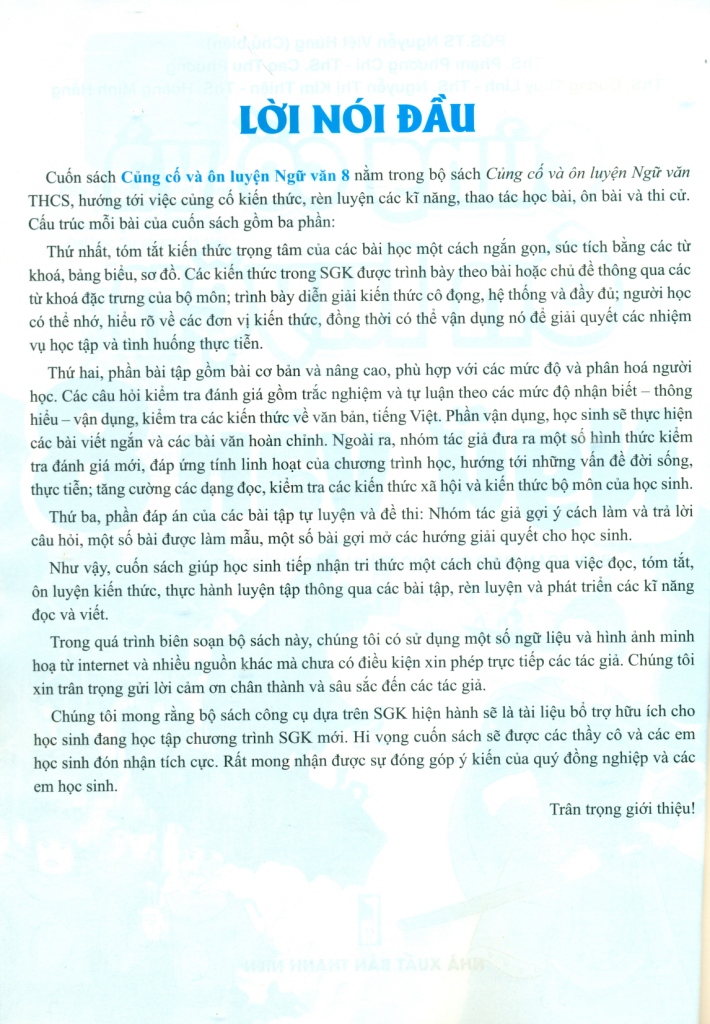 CỦNG CỐ VÀ ÔN LUYỆN NGỮ VĂN LỚP 8 (Biên soạn theo chương trình GDPT mới)